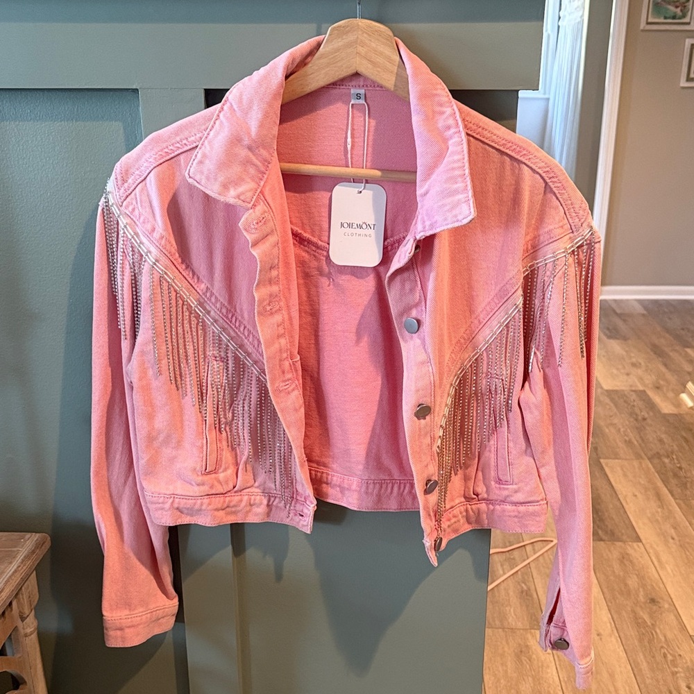 Pink Jean Jacket with Fringe